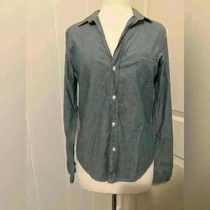 Frank & Eileen Tailored Button Up Shirt Top Blouse Coastal Grandma Gray Blue‎